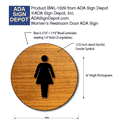 Womens Restroom Door ADA Signs - 12" x 12" Circle - Wood Laminate thumbnail