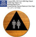Unisex Bathroom Door Sign - Brushed Aluminum & Wood - 12" x 12" thumbnail