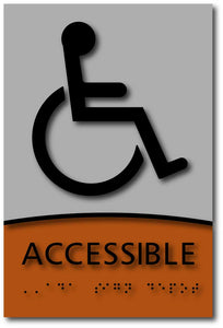 Wheelchair Accessible Symbol in Brushed Aluminum and Wood – ADA Sign Depot