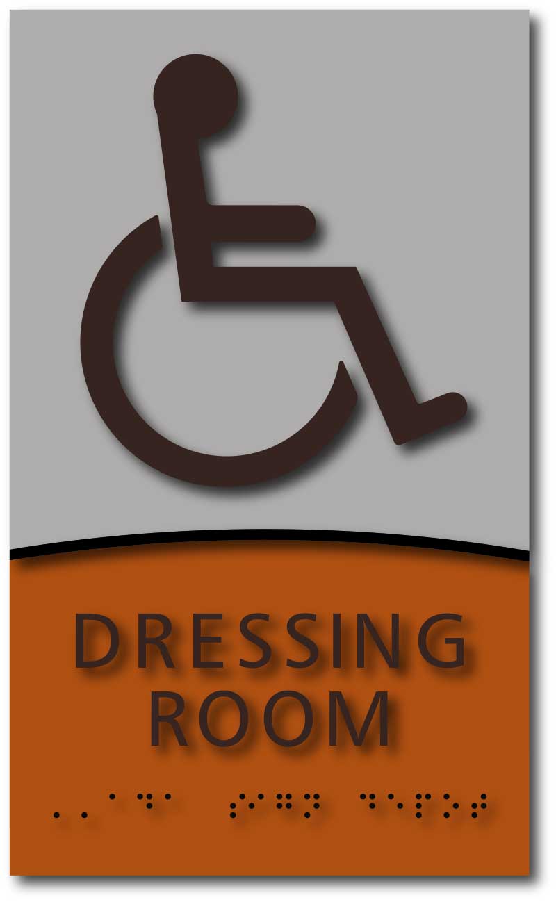 Modern Design Dressing and Fitting Room ADA Signs with Braille Dark Brown, image size:800x1298