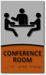Modern Design ADA Compliant Conference Room Signs in Brushed Aluminum