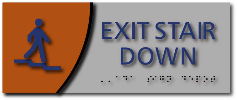Exit Stair Down Signage with Braille on Brushed Aluminum & Wood – ADA ...