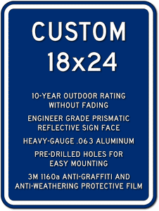 Custom white on blue 18" x 24" parking or wayfinding sign