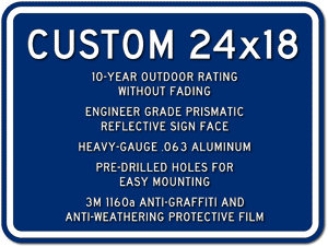 Custom white on blue 24" x 18" parking or wayfinding sign