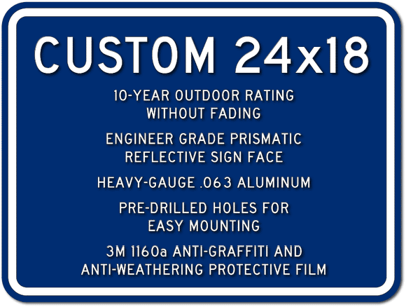Custom white on blue 24" x 18" parking or wayfinding sign