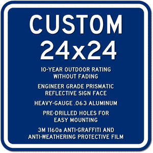 Custom white on blue 24" x 24" parking or wayfinding sign