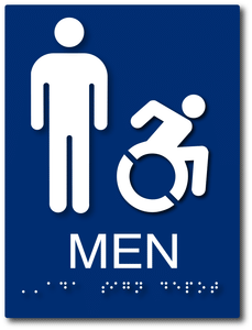 Mens Restroom Sign with Dynamic Wheelchair Symbol in Blue