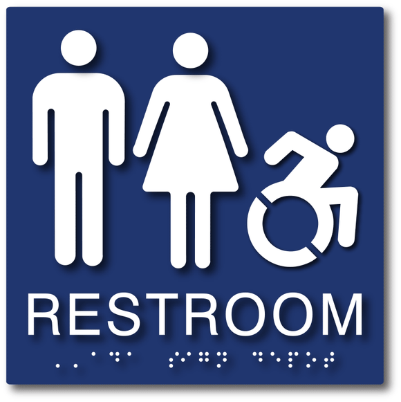 New York Compliant Unisex Wheelchair Accessible Restroom Sign in Blue