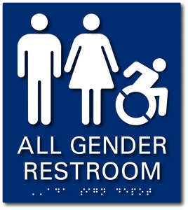 NY/CT Compliant All Gender Wheelchair Accessible Restroom Signs in Blue