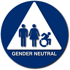 Gender Neutral Restroom Door Sign - New York Dynamic Wheelchair Symbol - Blue
