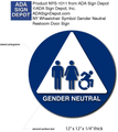 Gender Neutral Restroom Door ADA Signs - 12" x 12" - Dynamic Style Wheelchair Symbol thumbnail