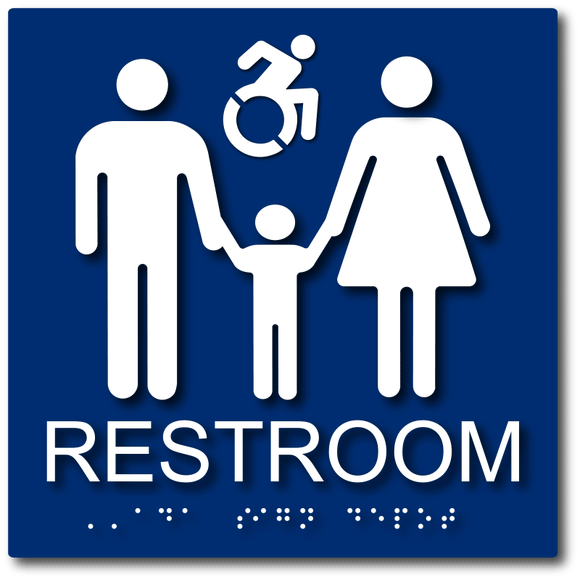 New York Compliant Family Wheelchair Accessible Restroom Braille Sign - Blue