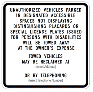 PAR-1004 California Handicapped Parking Tow-Away Sign R100B