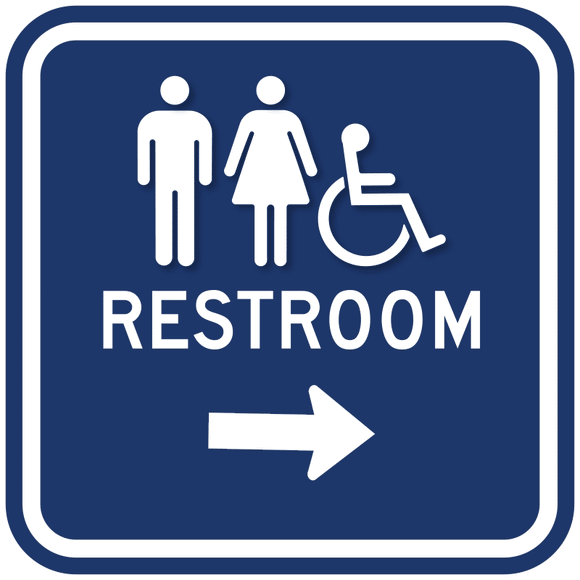 PAR-1012 Restroom Direction Arrow Sign with Gender and Wheelchair Symbols - Right Arrow