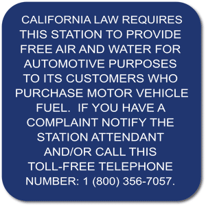 PAR-1074 California Gas Station Free Air and Water Sign