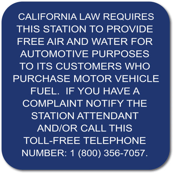 PAR-1074 California Gas Station Free Air and Water Sign