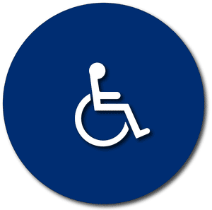 T24-1006 Women's Wheelchair Symbol Restroom Door Sign in Blue