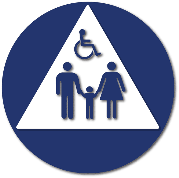 T24-1018 Unisex and Wheelchair Access Family Bathroom Door ADA Signs in Blue