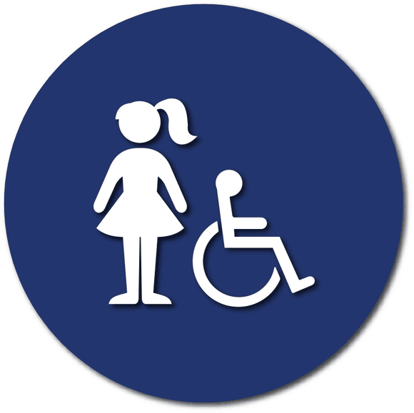 T24-1020 Girls Wheelchair Access Bathroom Door ADA Signs for Schools in Blue