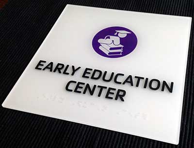 ADA-1231 Custom White ADA Signs - Tactile Text, Grade 2 Braille and Color Symbol