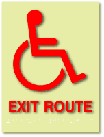 Luminous ADA Exit Route Sign with Wheelchair Symbol and Braille