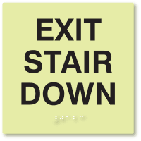 LaserGlow ADA Exit Stair Down Braille Sign - Glows in the Dark