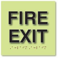Fire Exit Sign with Tactile Text and Braille on LaserGlow