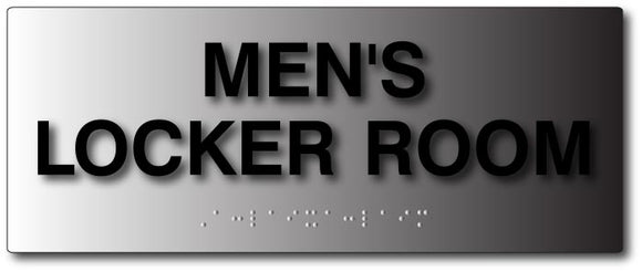 Mens Locker Room Tactile Text and Braille Sign in Brushed Aluminum 