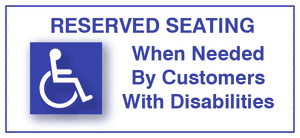 LBL-1012 Reserved Seating for Handicapped Customers Label for Tables - drawing © ADA Sign Depot
