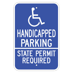 PAR-1111 Wheelchair Symbol Handicap Parking State Permit Required Sign